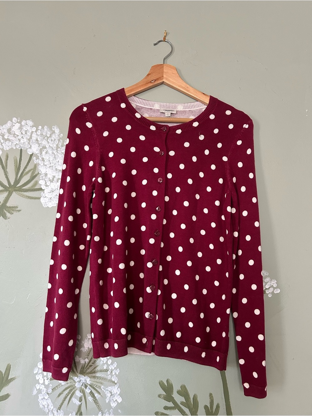 NWT Talbots Berry Polka Dot Button-Front Cotton Cardigan